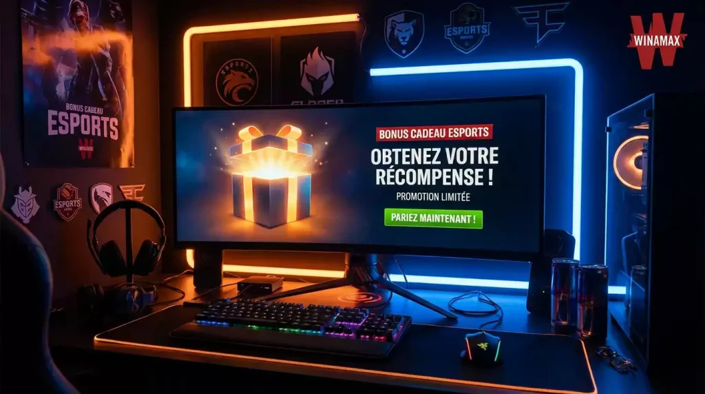 Icône de cadeau bonus sur fond de match CS2 esport