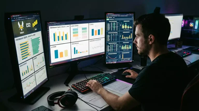 Analyste esport étudiant des statistiques CS2 sur écran